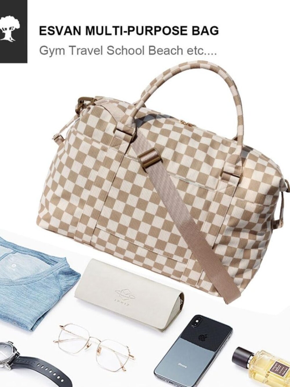 Travel Tote Duffel Gym Bag,Weekender Overnight Carry-on Tote Crossbody Bag with - Picture 4 of 7